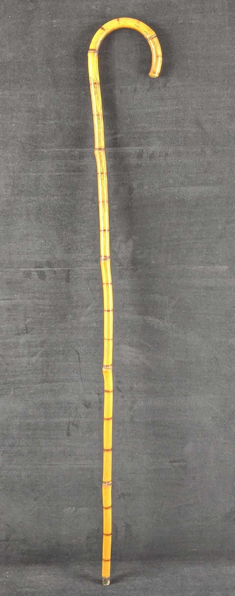 Vintage Bambo Crook Handle Cane W Silver Tip (1 of 5)