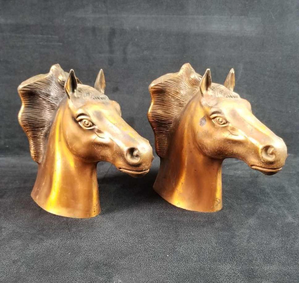 Copper Plated Horse Head Statues Bookends (1 of 9)