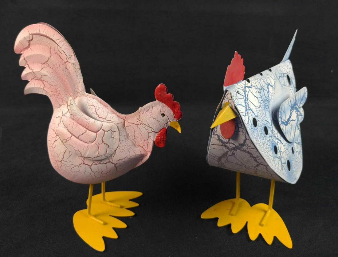 TwoTin Hand Painted Chickens Kitchen Art Candle Holder (1 of 9)