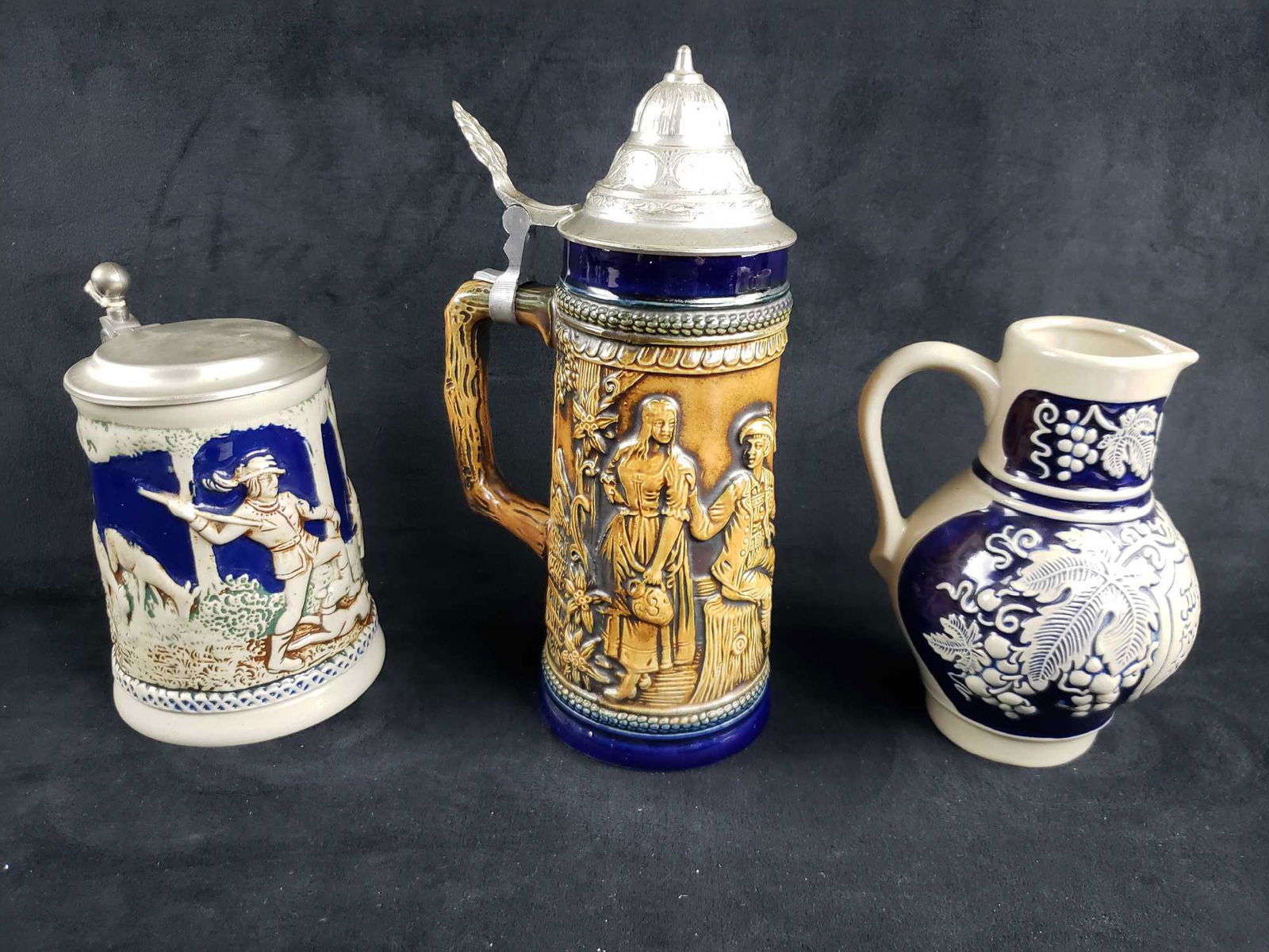 Set of 2 Lidded Beer Steins and 1 Pitcher (1 of 5)