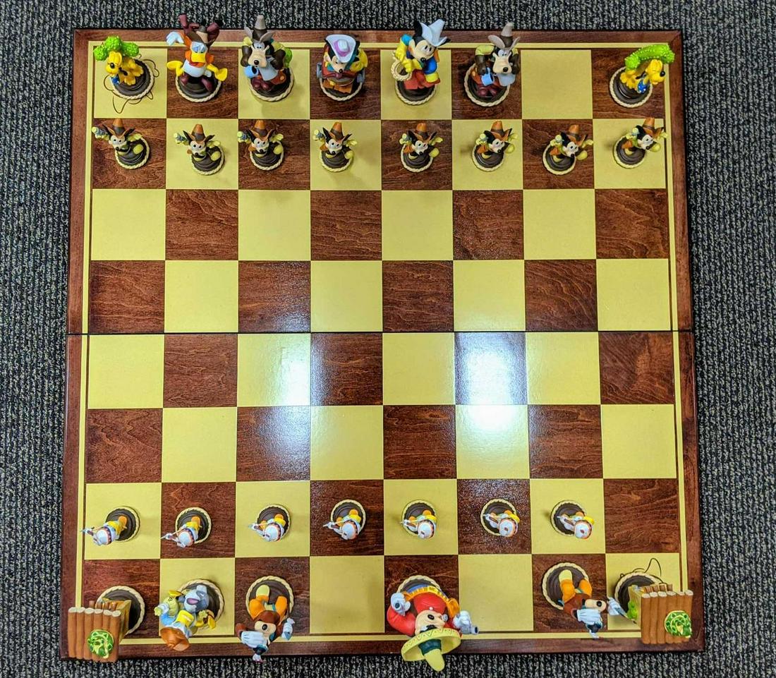 Very Rare Disney Walts Cargo Very Large Chess Set With: The set, originally designed for a very limited production run of 750 sets, only 500 sets were actually produced. Designed by 35-year Disney character artist Ralph Kent and another Disney veteran, Pet