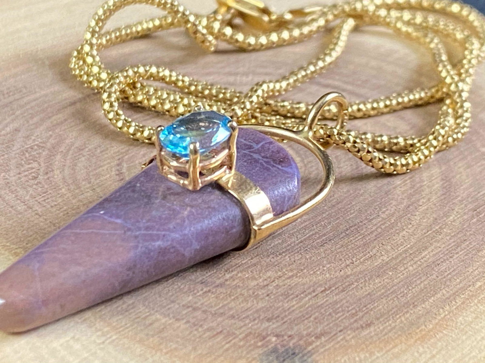 Vintage 14K Gold Lavender Stone & Blue Topaz Pendant & (1 of 8)