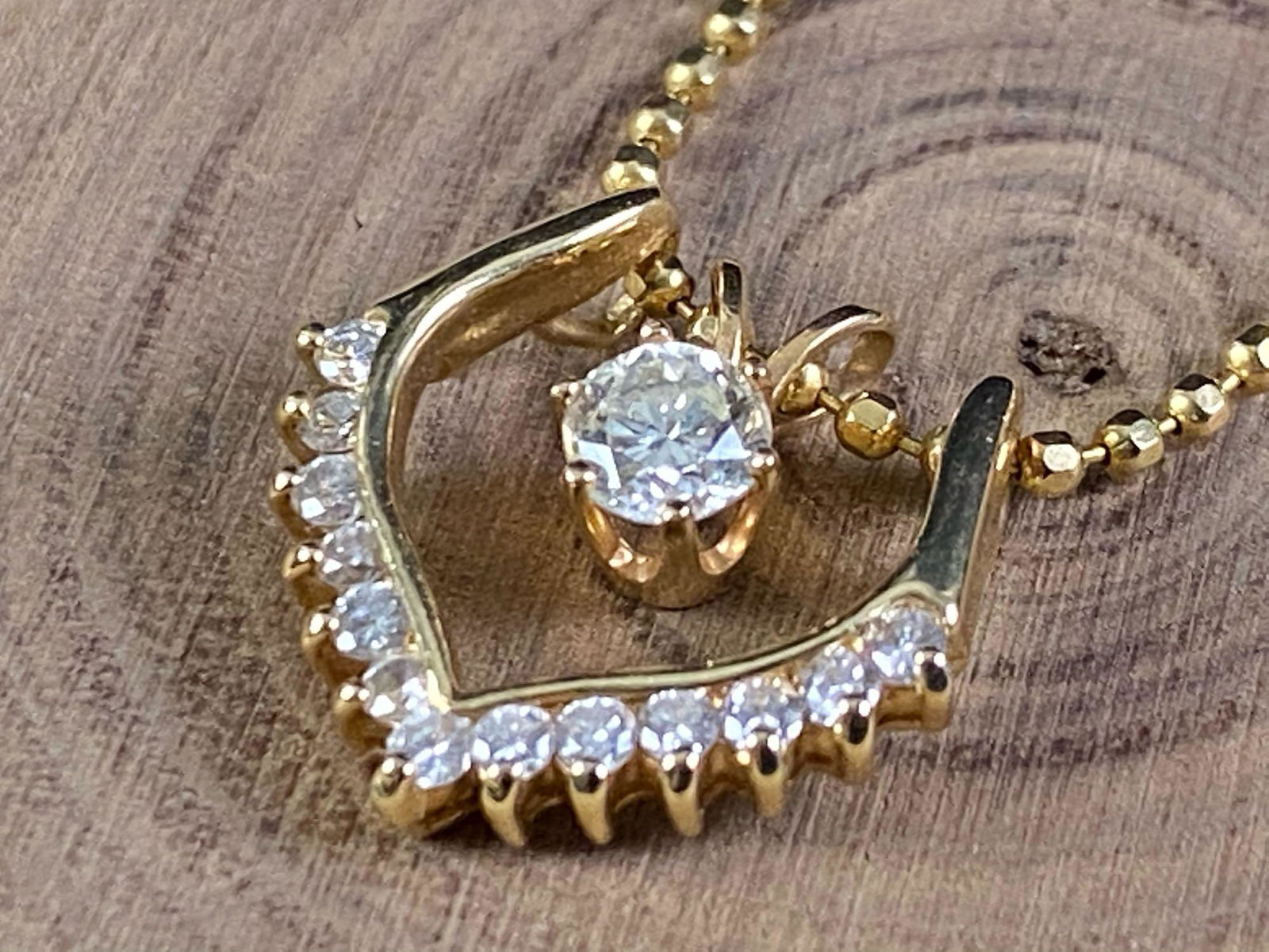 Fine Estate Diamond Pendant & 14K Gold Beaded Necklace (1 of 12)