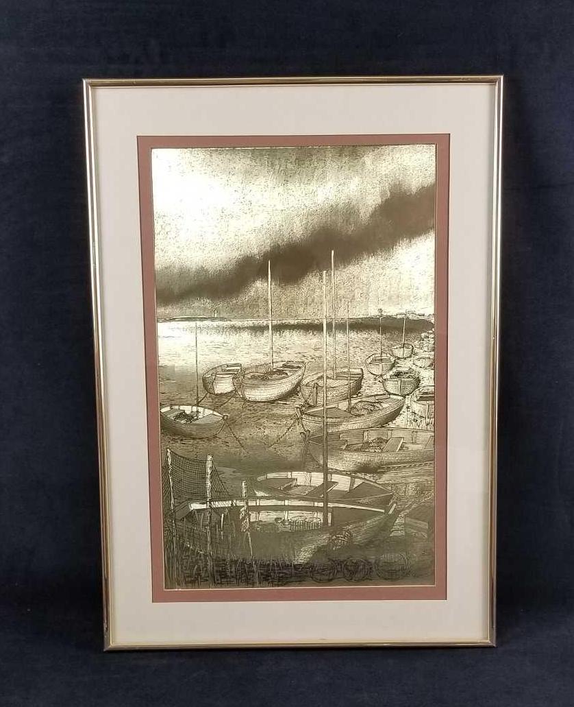 Manifestaions Foil Art Fishing Boats In Harbor Nautical (1 of 10)