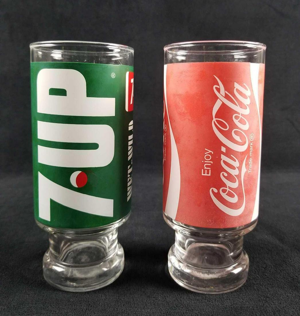 Lot of 2 Vintage 12 oz Coca Cola 7UP Pedestal Glassware (1 of 8)