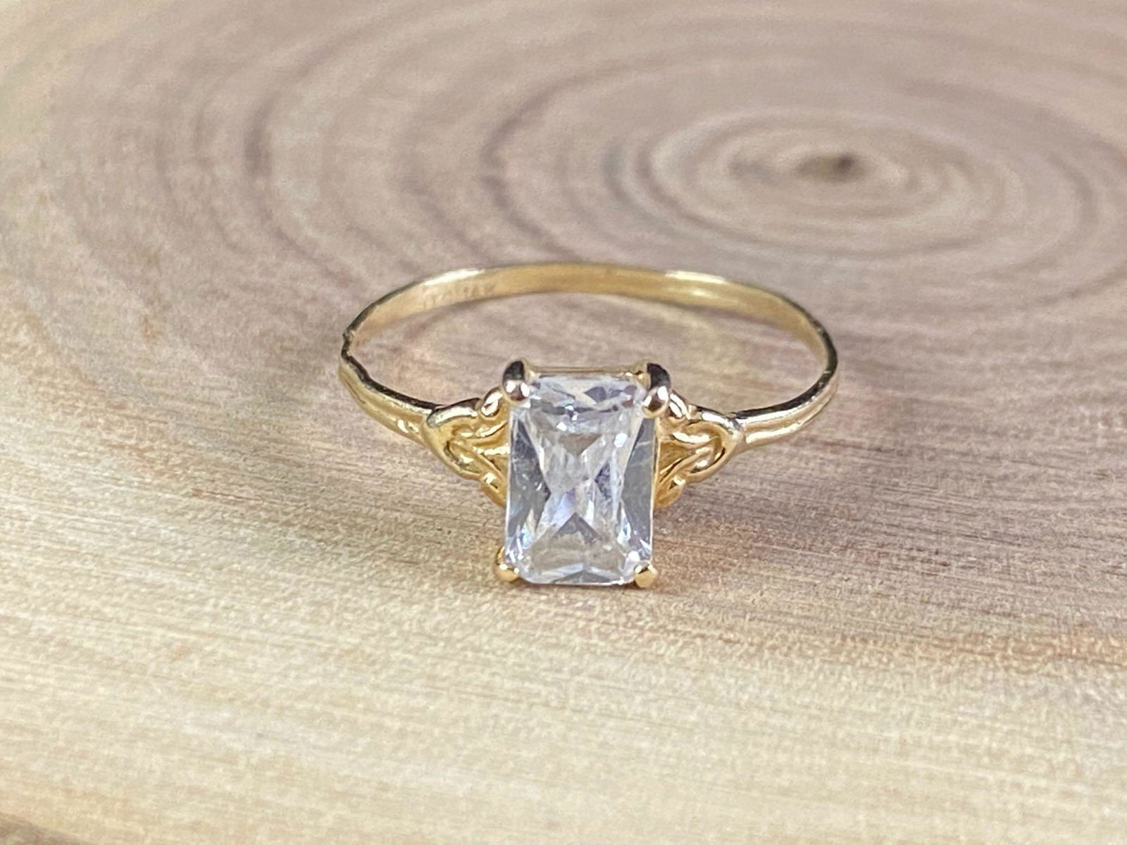 Vintage 14K Emerald Cut White Sapphire Solitaire Baby (1 of 7)