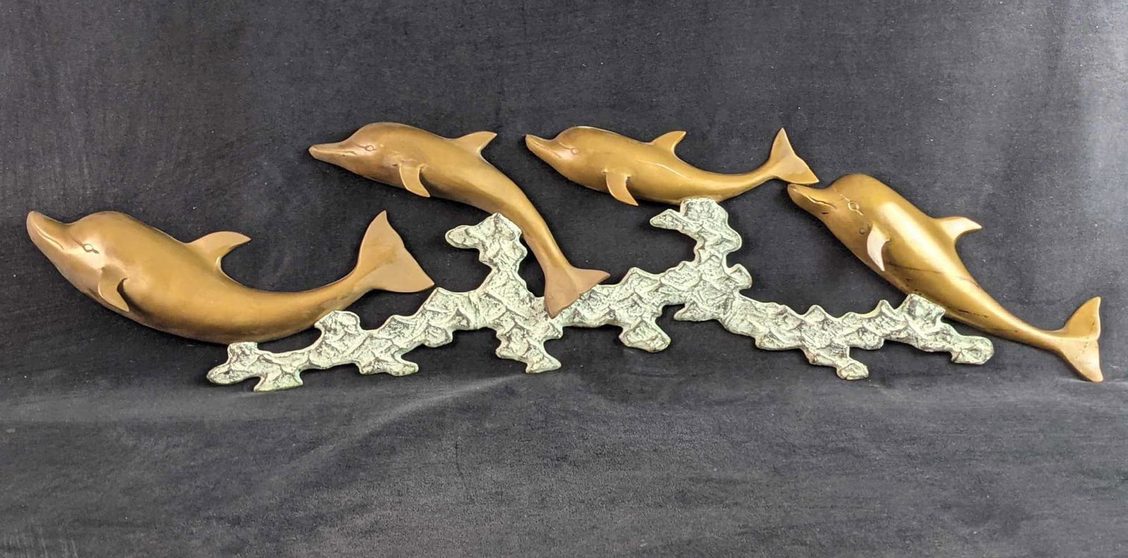 Mid Century Brass Wall Hanging Leaping Dolphins (1 of 7)