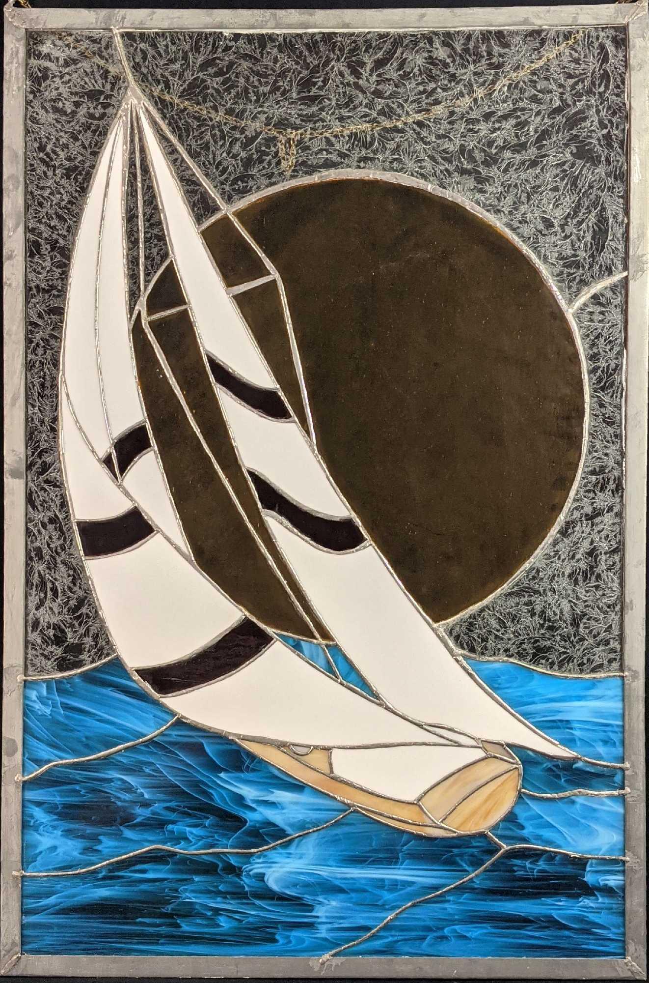 Large Vintage Sailboat With Sun Stained Glass Y3 (1 of 6)