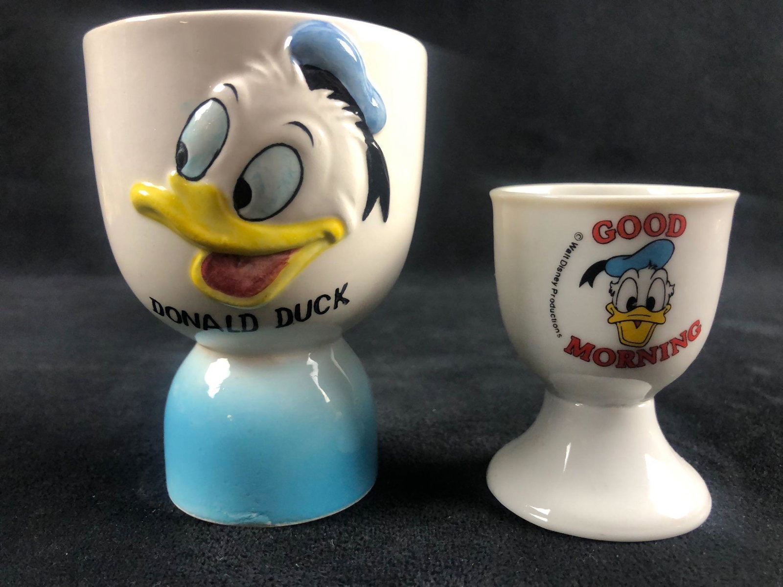 Lot of 2 Vintage Donald Duck Egg Cup Kitchen Walt: Lot of 2 Vintage Donald Duck Egg Cup Kitchen Walt Disney Productions A great collection of Disney to hold in your home and display with love. Appears to be from the 80's. (1) This is a lovely example 