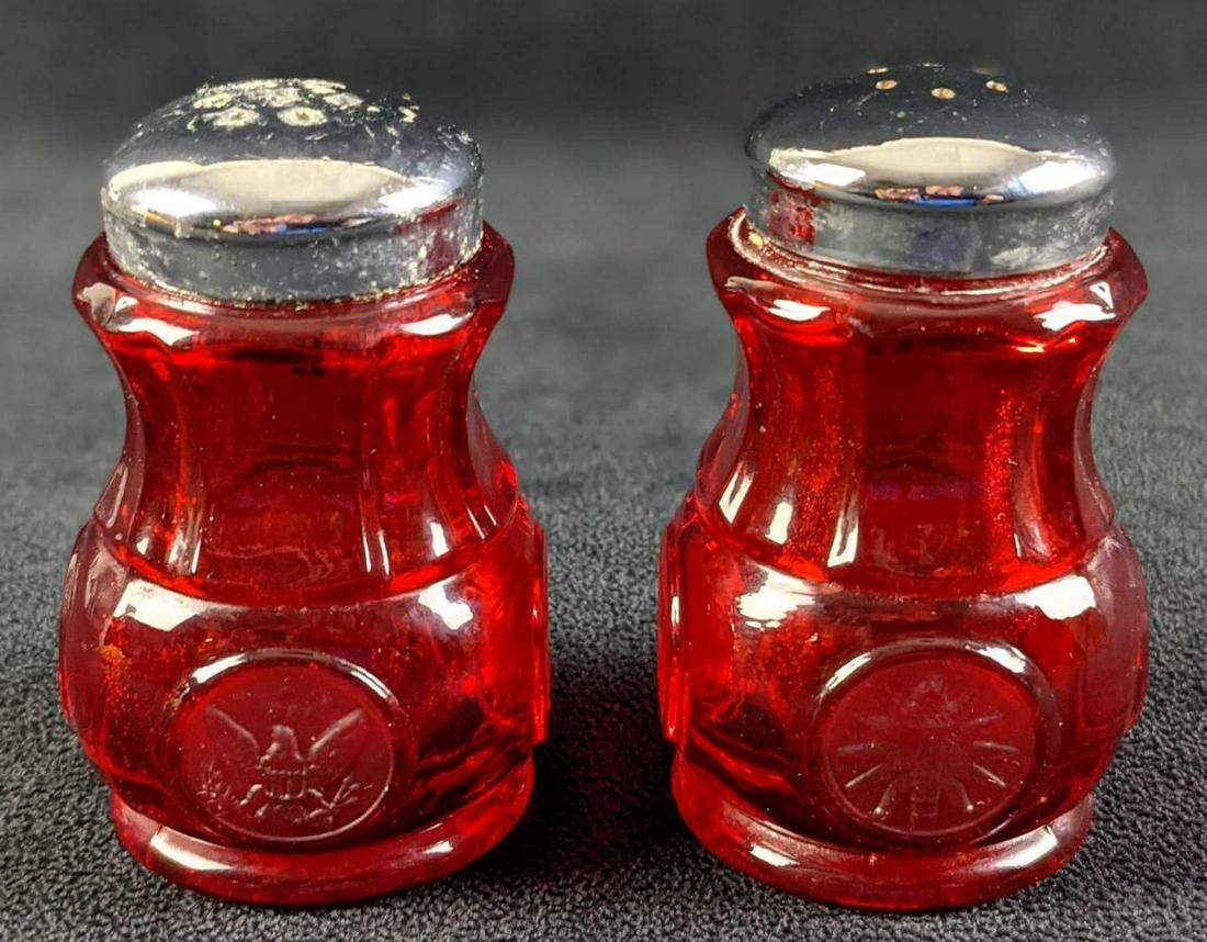Two Fostoria Ruby Coin Glass Salt & Pepper Shakers (1 of 8)