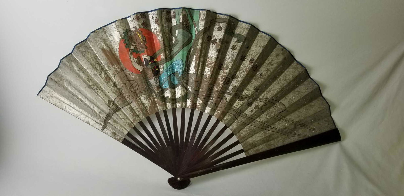 Large Painted Asian Folding Paper Fan (1 of 9)