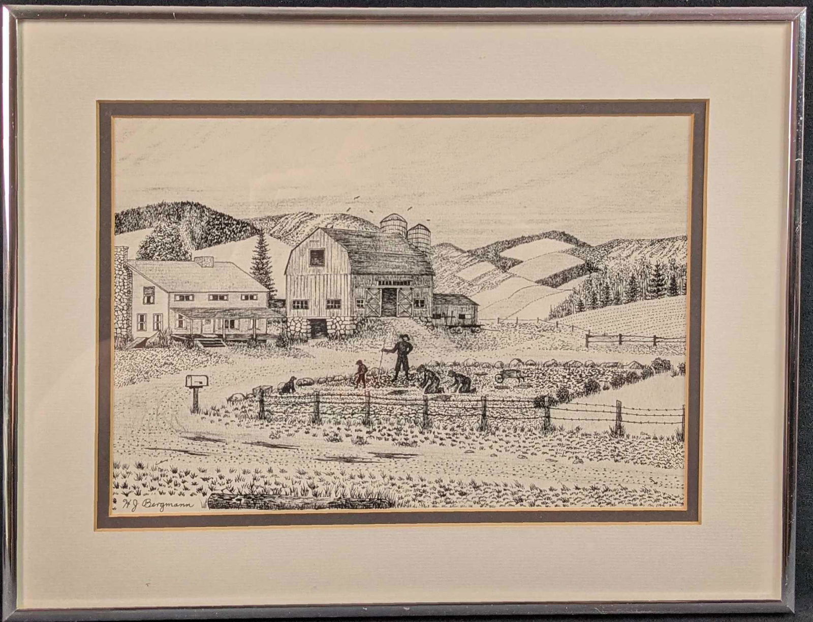 H J Bergman Framed Block Print Old Farm X9 (1 of 5)