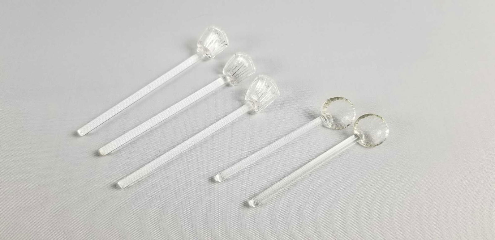 Lot of 5 Glass Scallopped Condiment Spoons (1 of 6)