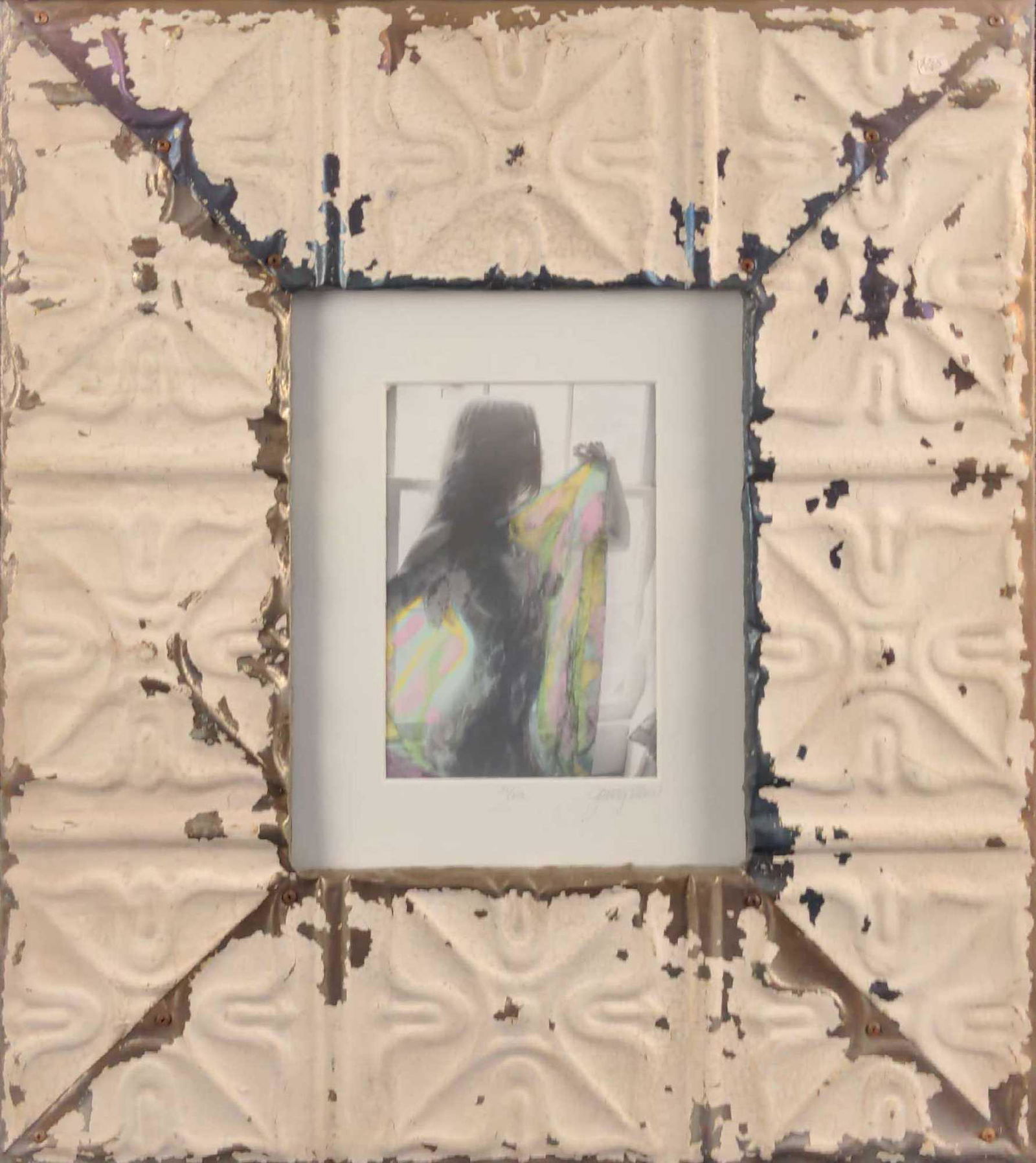 Framed Jana Epstein LE Photo Art Nude X1: Here is an photo of an nude woman behind an colorful and transparent sheet. This was taken by photographer from Atlanta, Georgia by the name of Jana Epstein. This photo print is #52 out of #250. The f