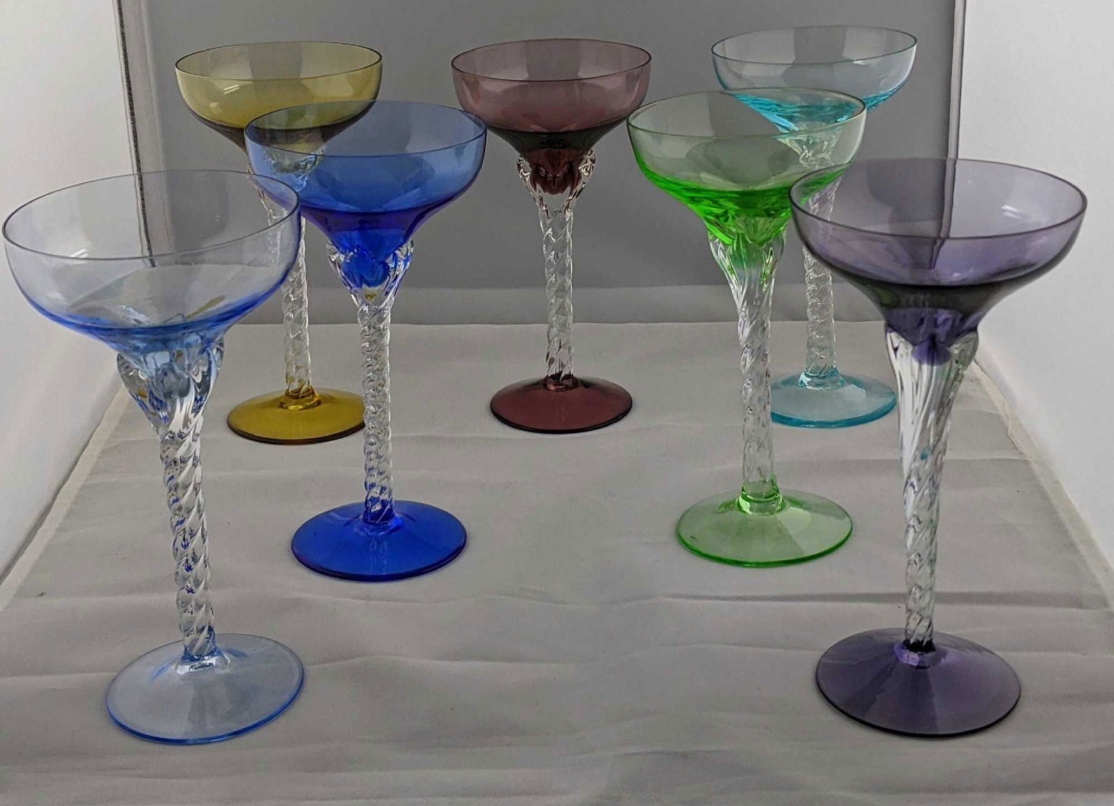 7 Multi Colored Champagne Glasses Twisted Stems (1 of 6)
