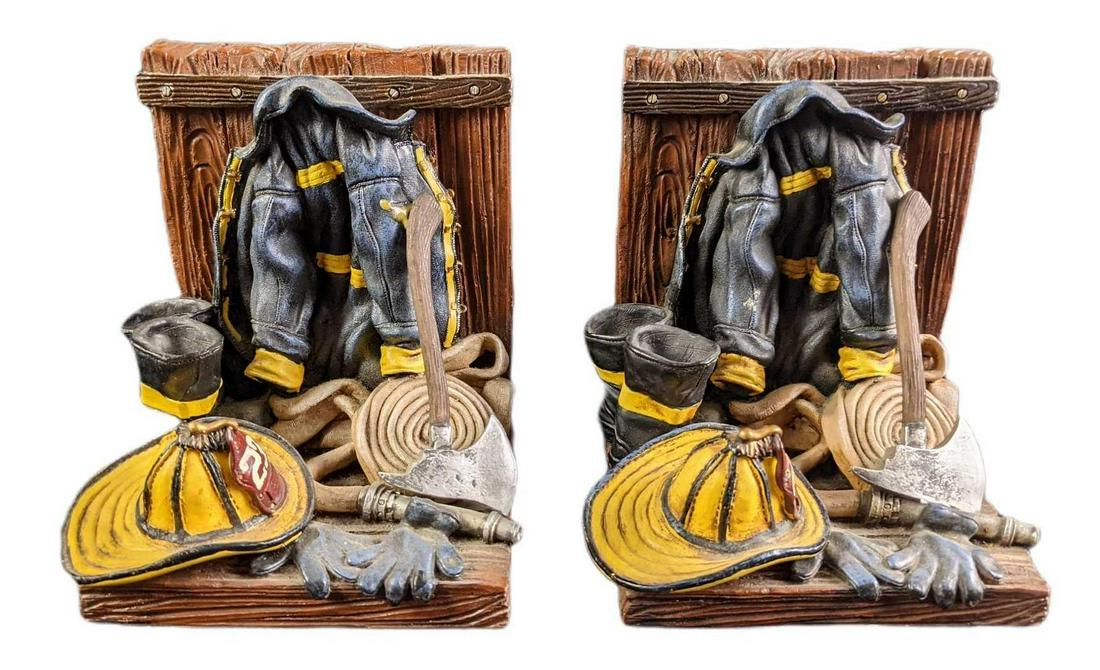 Fire Gear Fireman Resin Bookend Set By Character (1 of 8)