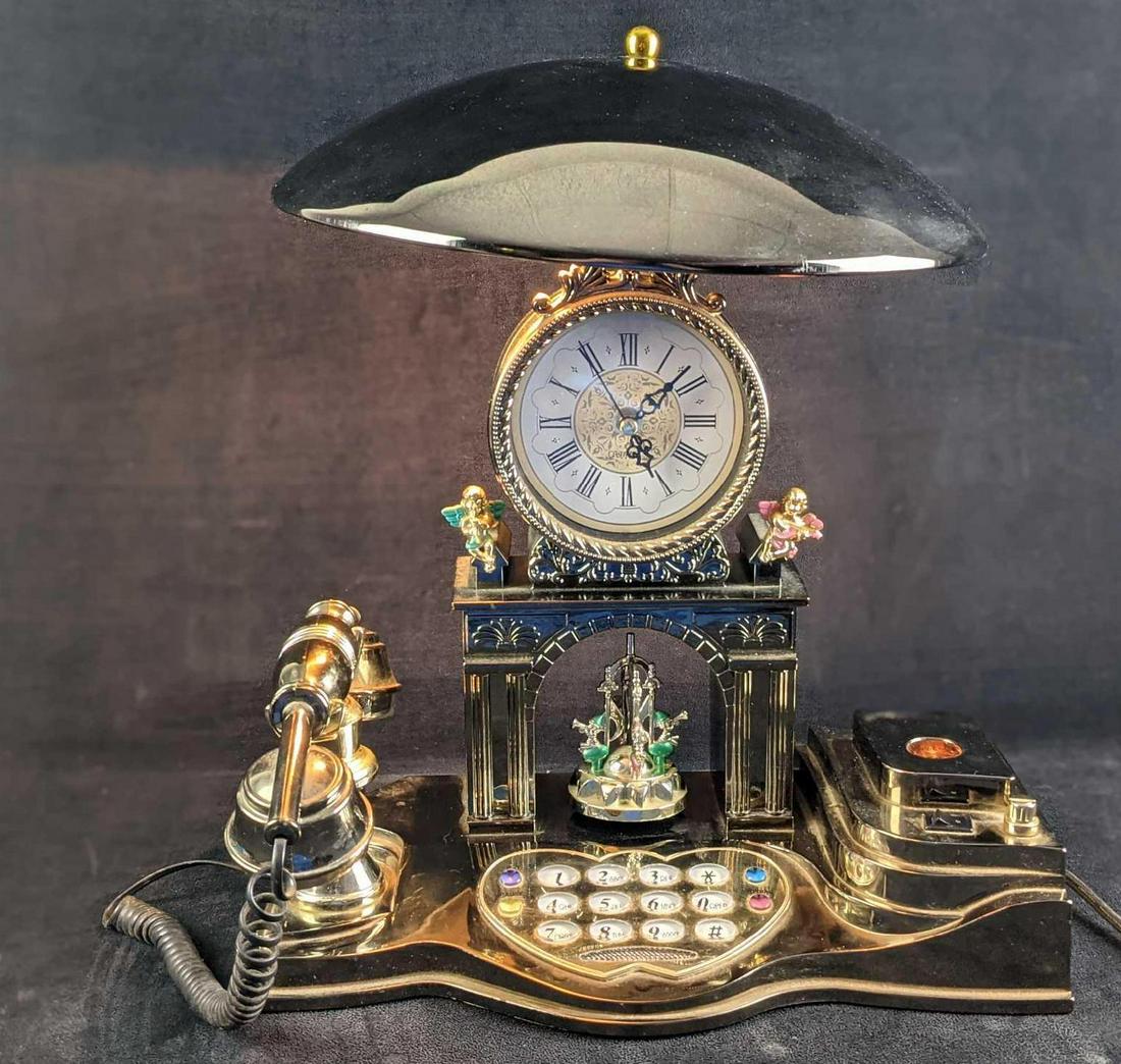 Very Unusal Phone With Clock Spinning Trumpeters Cupids (1 of 10)