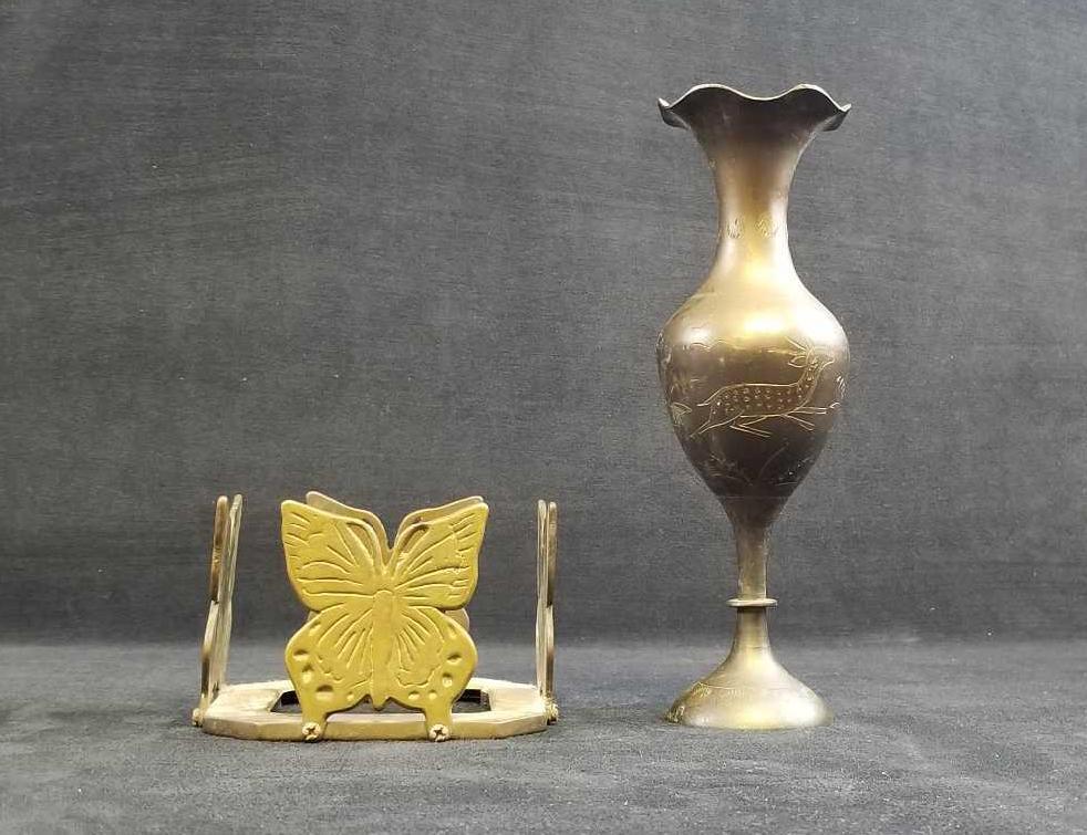 Lot of 2 Brass Vase and Candle Holder (1 of 10)