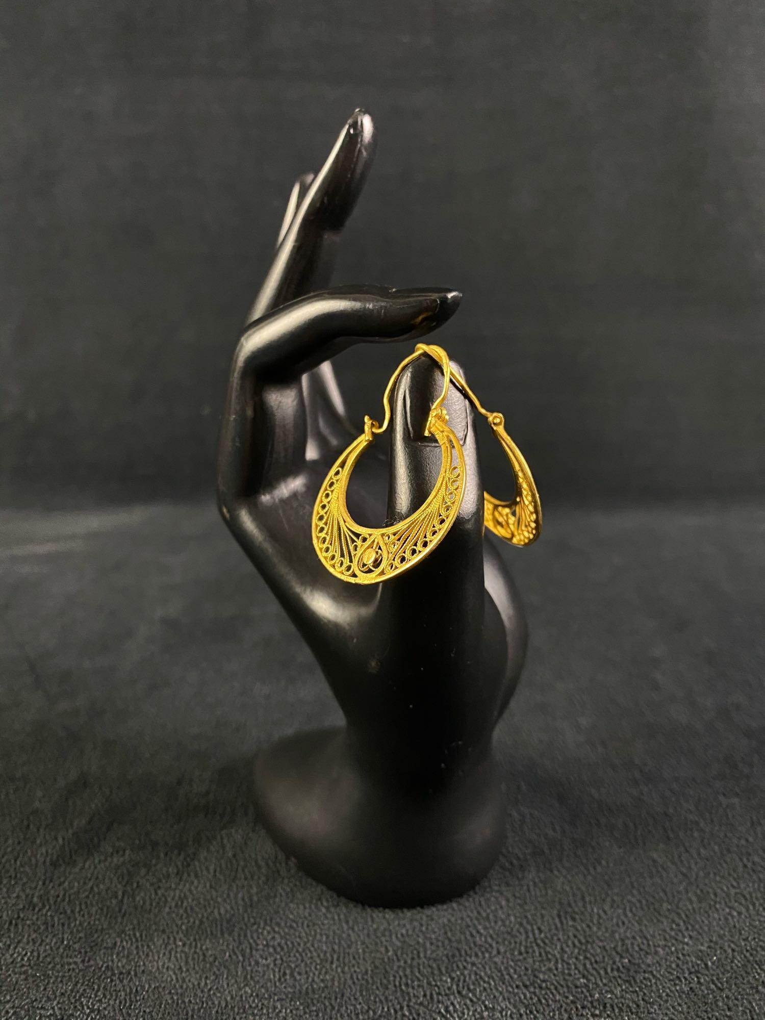 Vintage Egyptian Filigree 21K Yellow Gold Earrings (1 of 6)