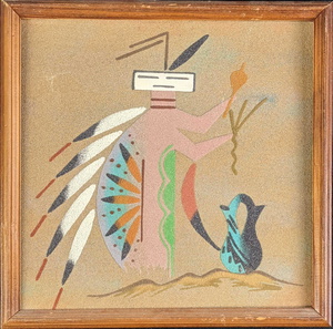 Vintage Navajo Indian Sand Painting Framed Native American 