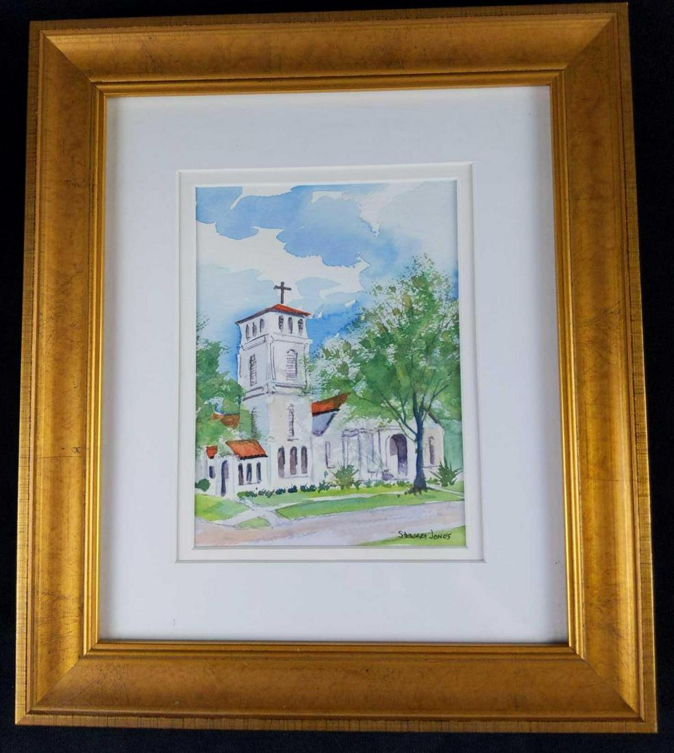 Framed Stewart Jones Watercolor Mission Church (1 of 5)