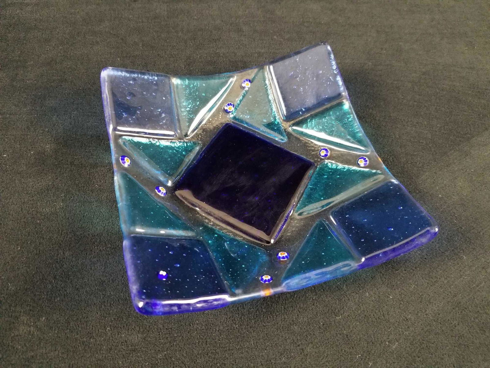 Blue Art Deco Decorative Glass Plate (1 of 6)