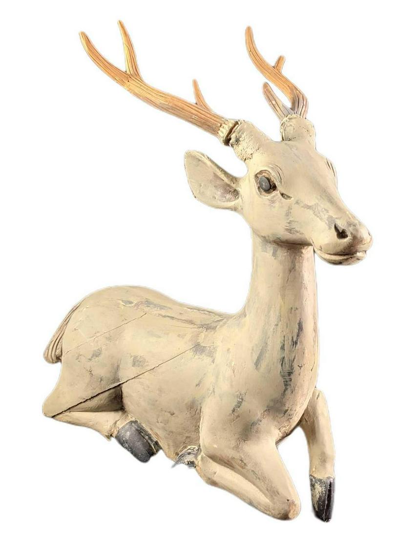 Hand Painted Wood Deer Statue (1 of 7)
