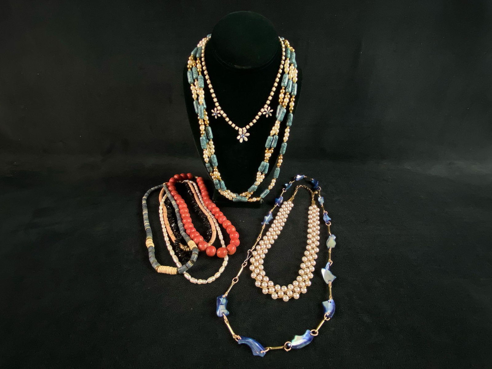 Vintage Lot Of Gold Plated Colorful Beaded Necklaces (1 of 5)