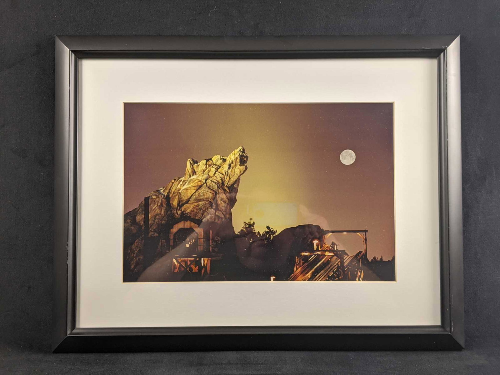 Disney Framed California Adventures Grizzly Peak: A framed photo of Disney's California Adventures' Grizzly Peak Airfield along with its namesake icon, "Grizzly Peak". Was given exclusively to cast members at the Disney resort. Framed art is approx 2