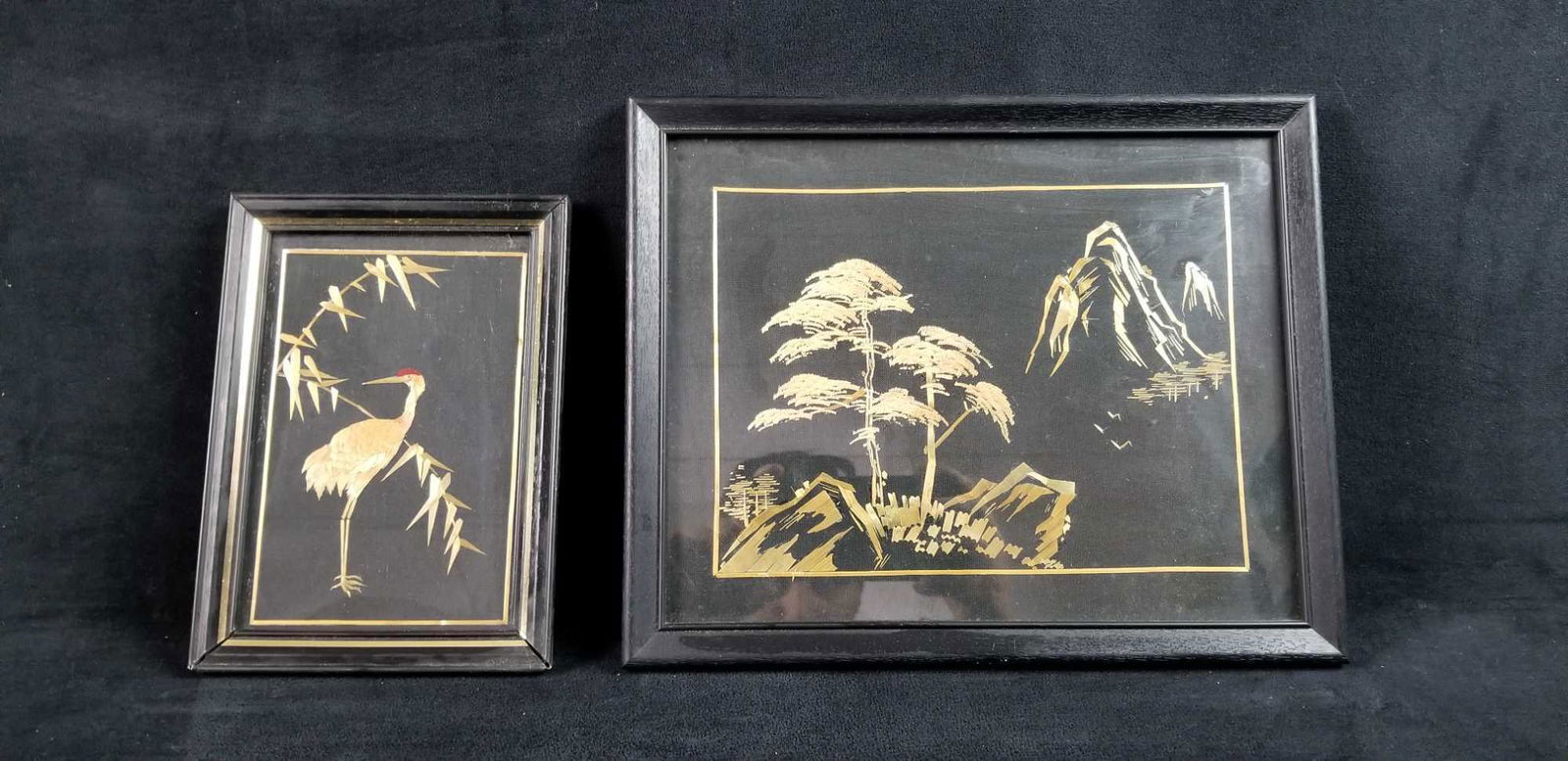 Framed Asian Art Work Mt Fuji Red Crown Crane (1 of 7)