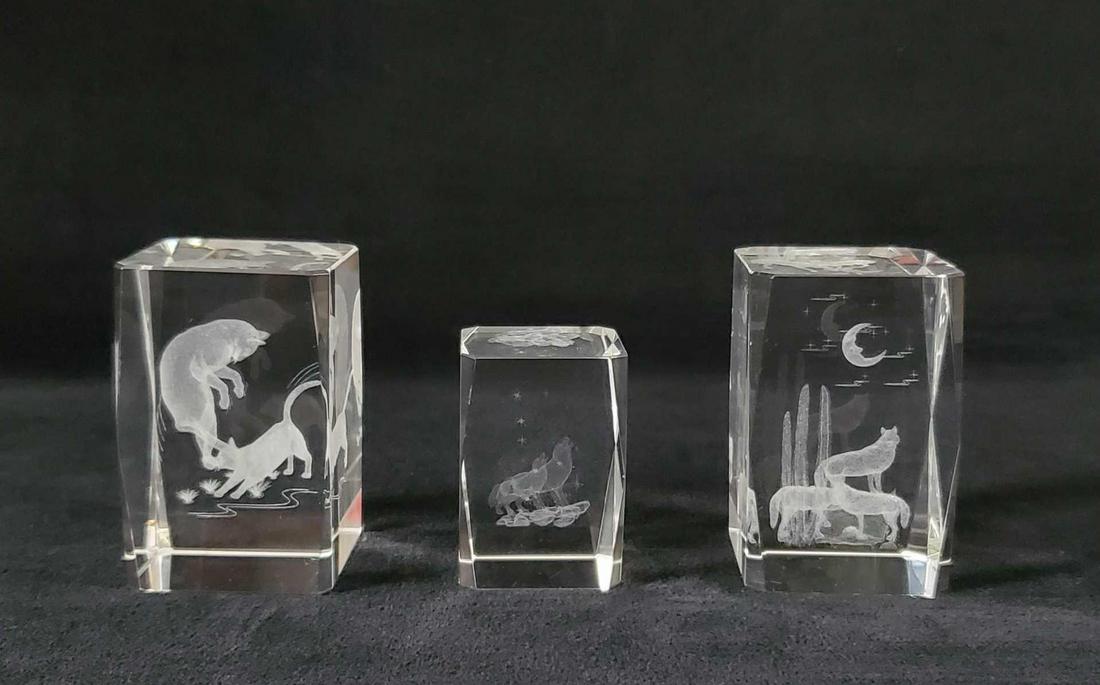 Glass Cuboid Laser Engravings Wolves Cat Lot of 3 (1 of 11)