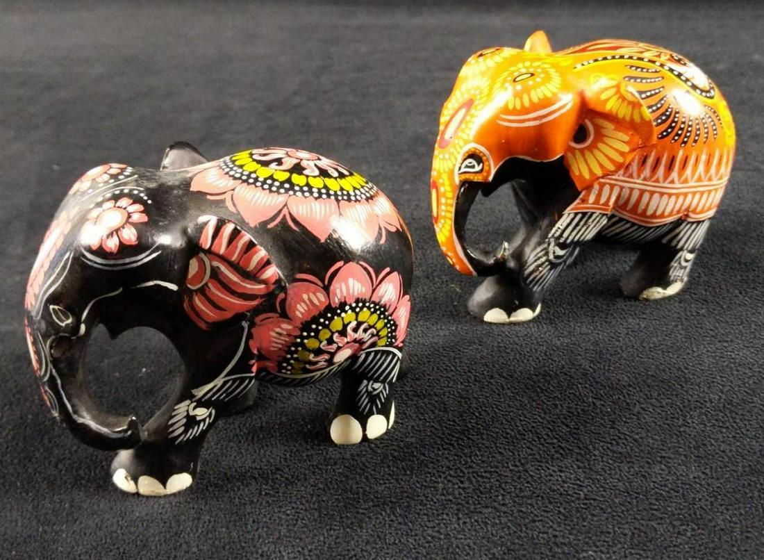 Two Hand Colorful Painted Wooden Elephants (1 of 9)