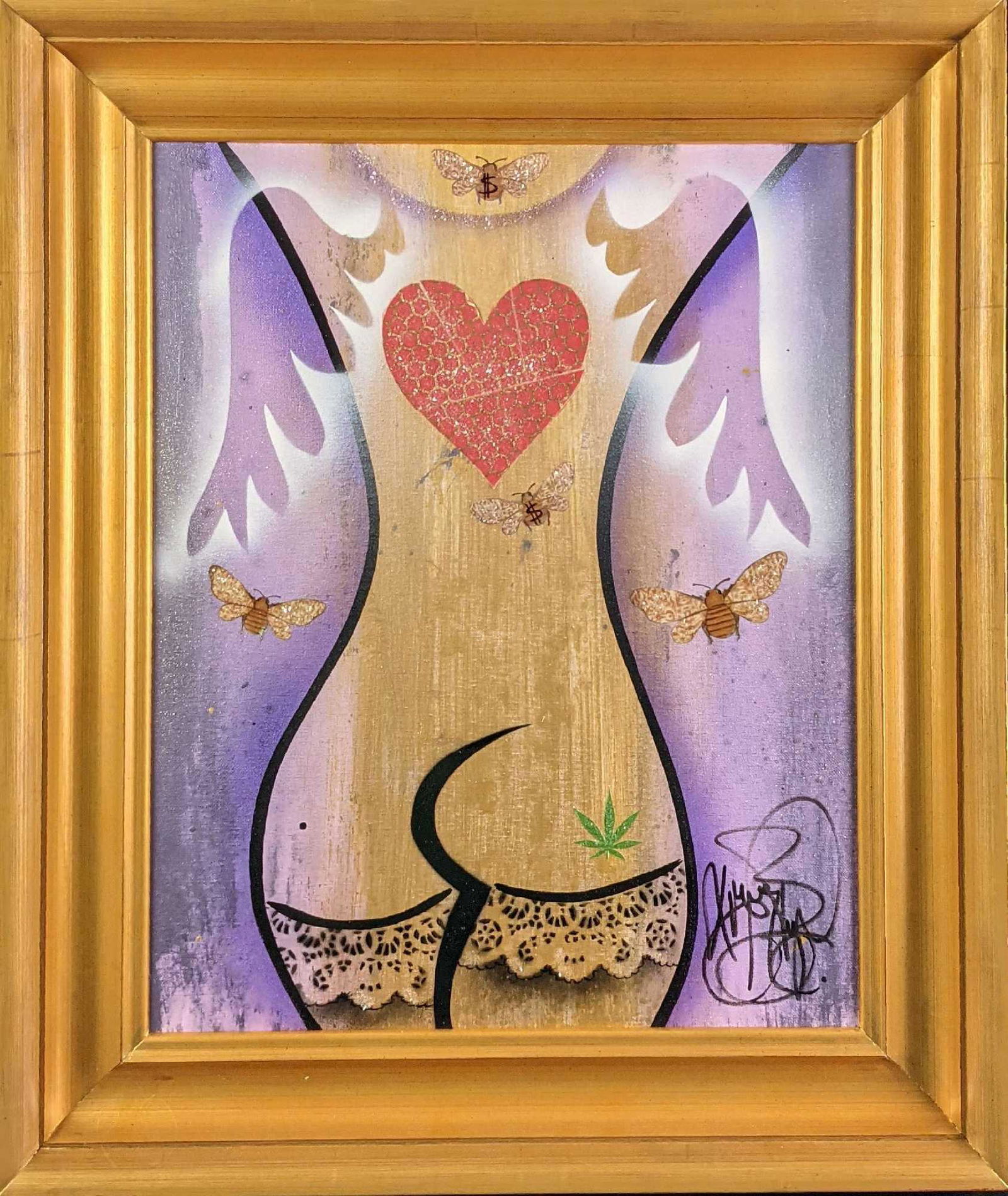 Framed Mixed Media Greg Bryd Marijuana Leaf Girl (1 of 7)