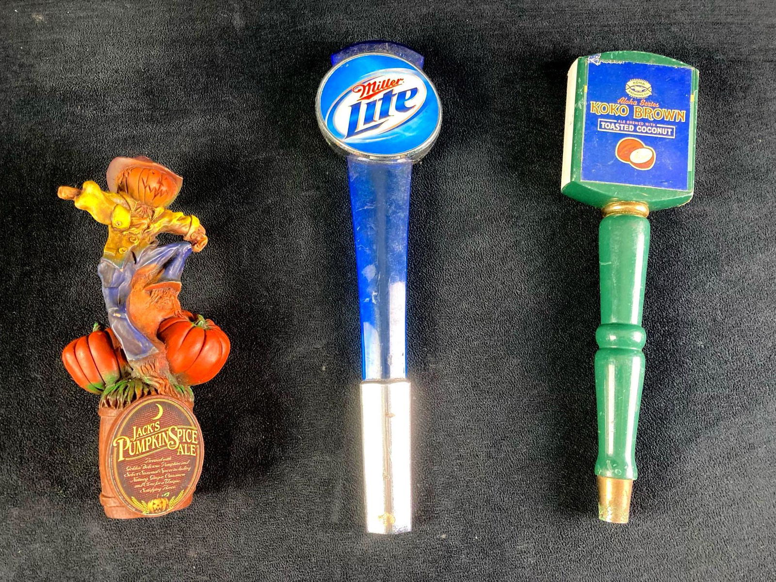 Set of (3) Beer Taps: Up for auction is a recent estate find, a set of (3) beer taps from different beers and were likely used in a bar a while ago. From Miller Lite to Kona Brewing Company. This auction includes: (1) Mill