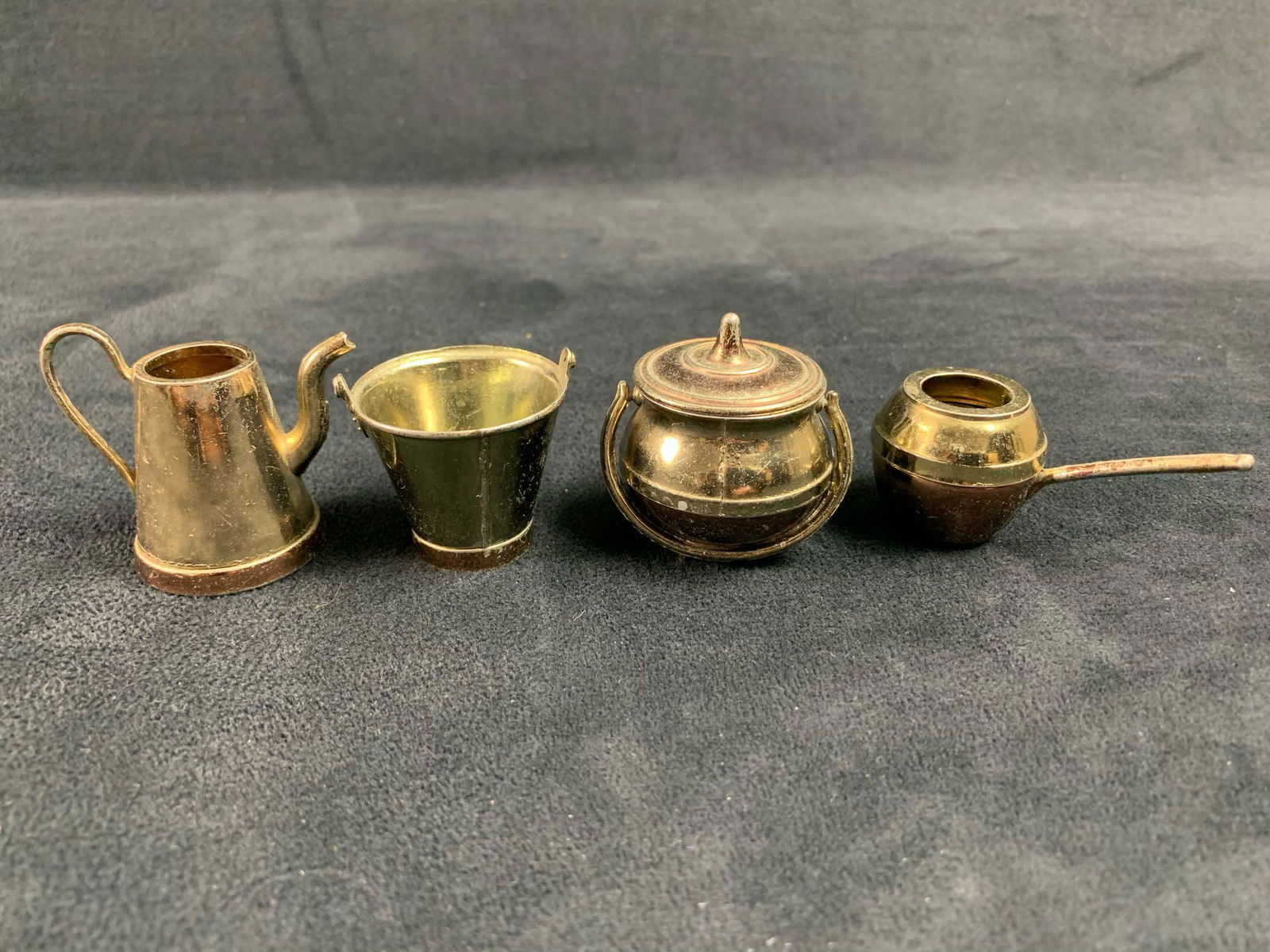 Set of 4 Brass-Like Miniatures: Kettle, Bucket, Chamber (1 of 3)