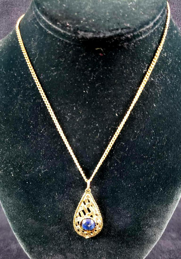 Gold Colored and Faux Sapphire Pendant Necklace (1 of 4)