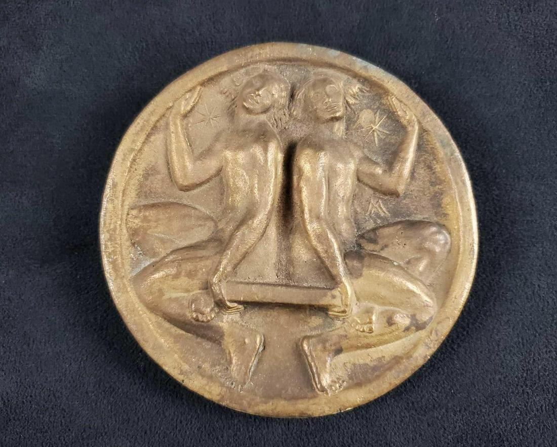 Vintage Brass Token Mini Plate Zodiac Gemini (1 of 6)