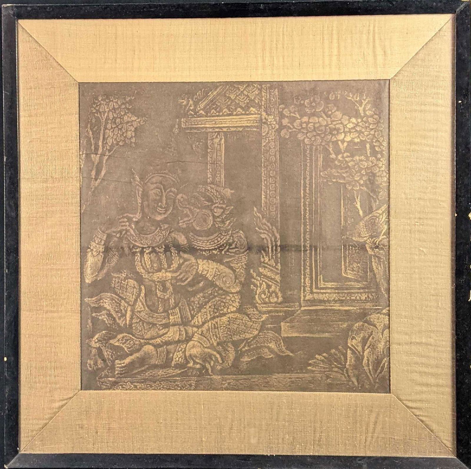 Vintage Framed Thai Temple Rubbing Demon Goddess (1 of 5)