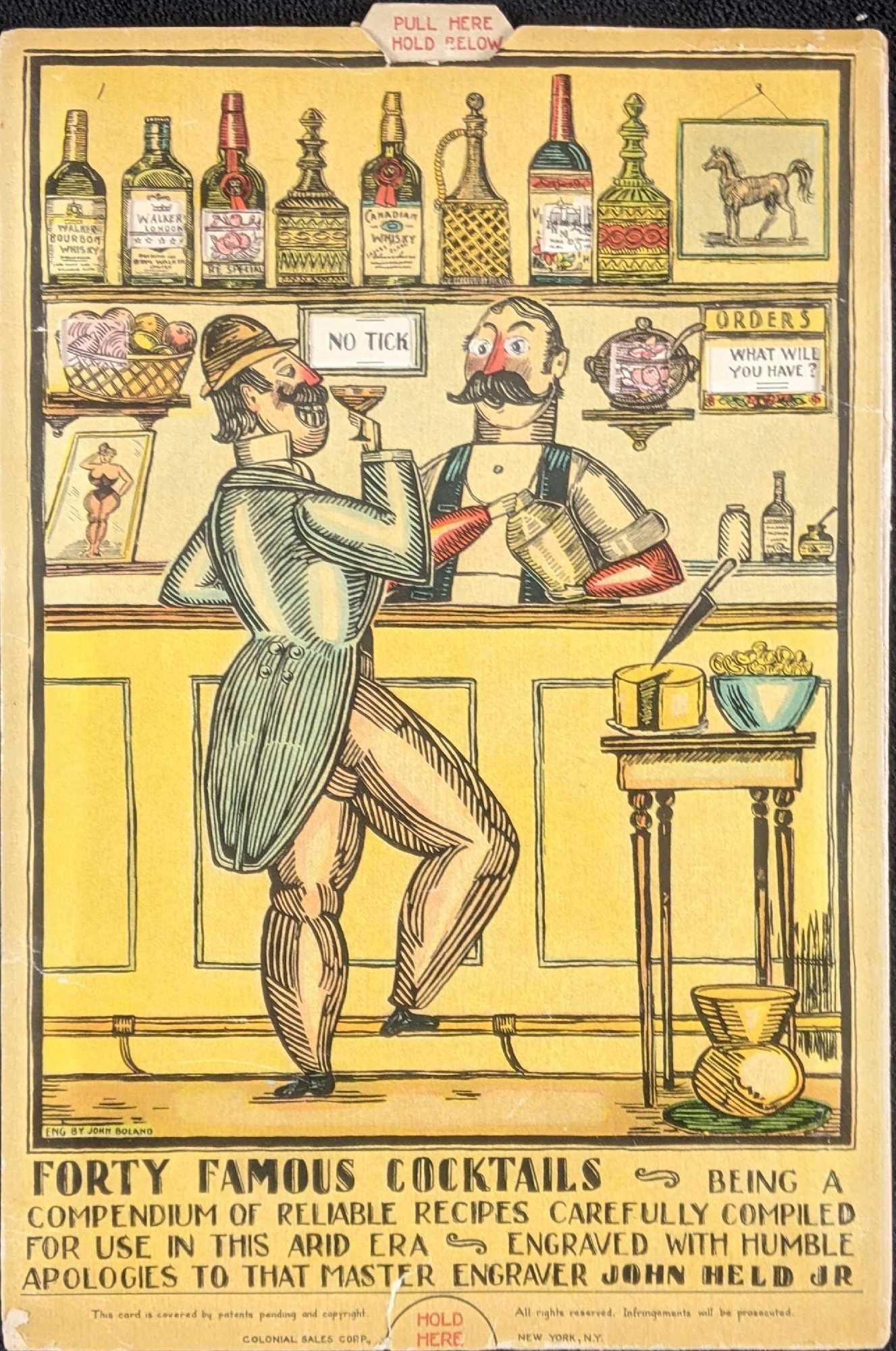 Rare John Held Jr.1930s Illustrated Cocktail Chart: Rare John Held Jr. 1930s Illustrated Cocktail Chart This is an amazing pull card that has recipes for different cocktails. This is double-sided. It is also illustrated by the great John Held Jr. This