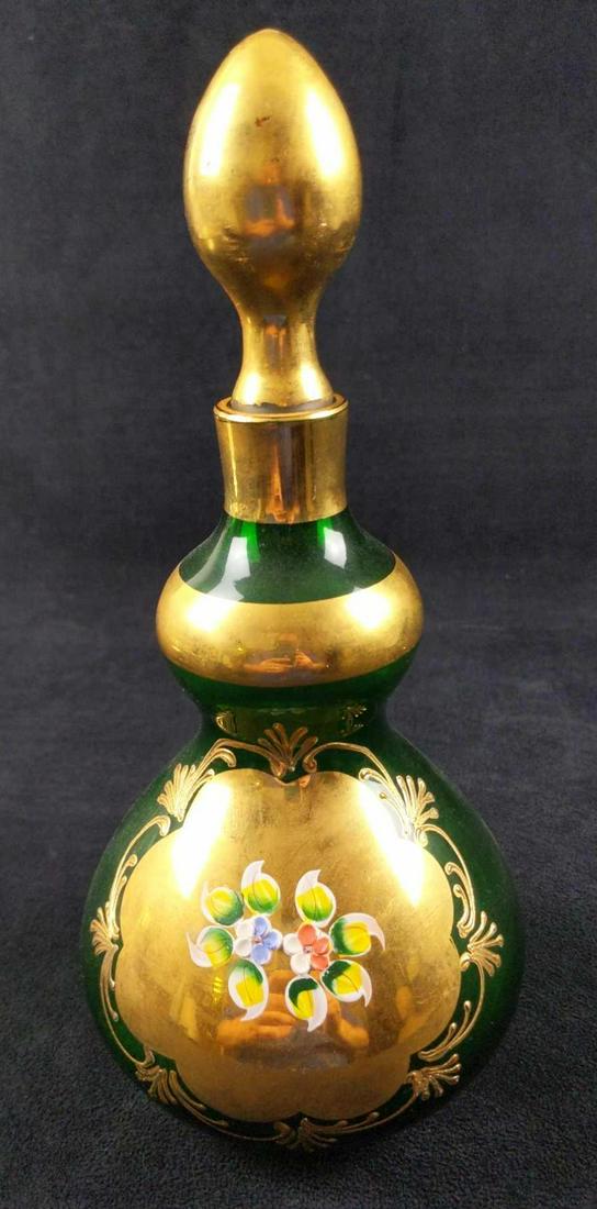 Vintage Bohemian Green Glass Enameled Decanter (1 of 8)
