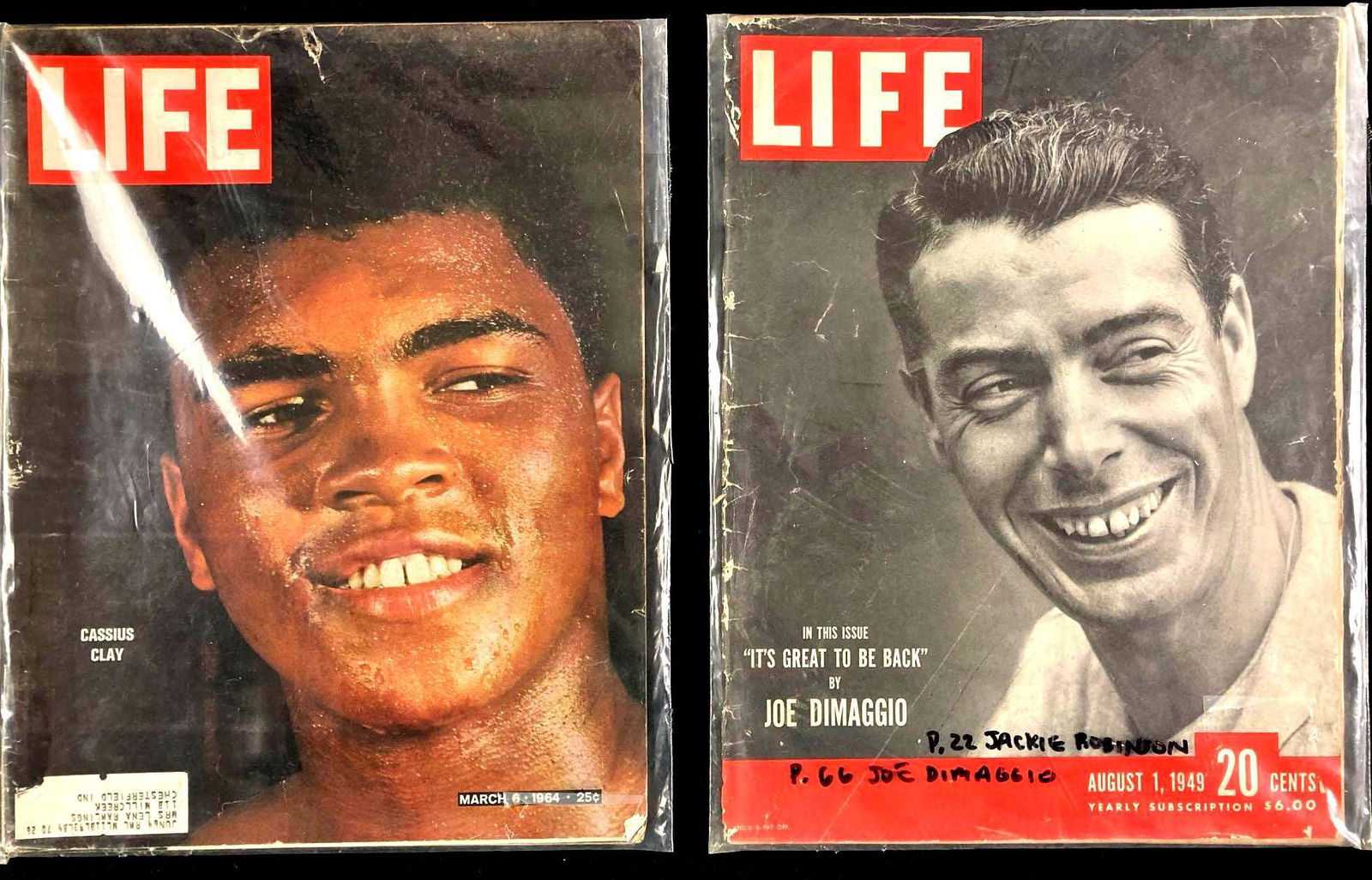 Set of (2) Life Magazines Cassius Clay and Joe Dimaggio (1 of 2)