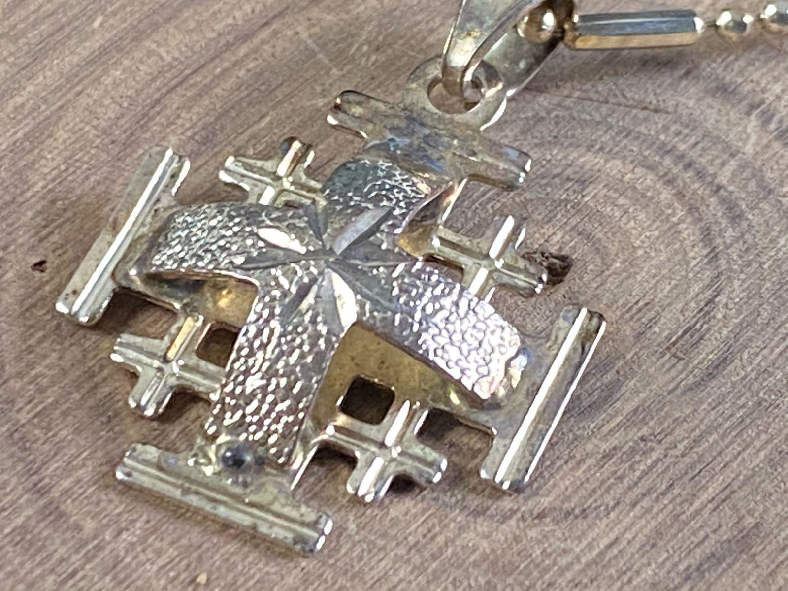 Vintage Sterling Silver Jerusalem Cross Pendant & Bead (1 of 8)