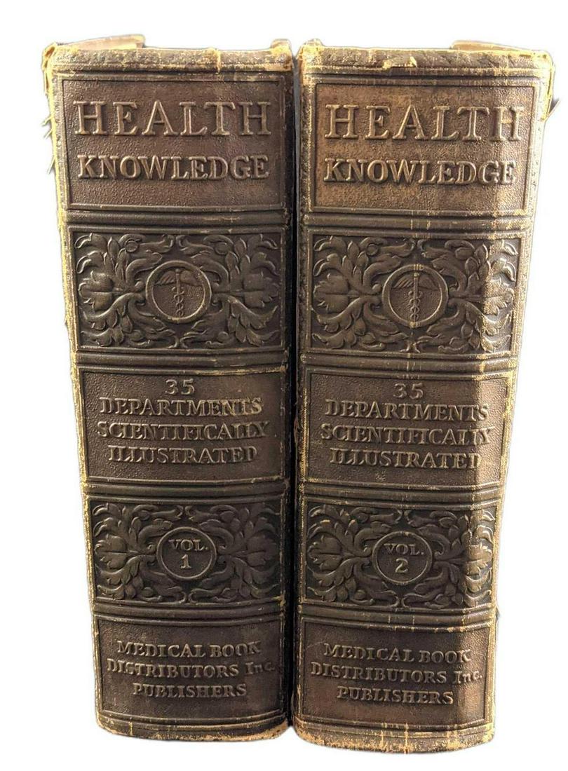 Vintage Hardcover Health Knowledge Volume 1 & 2: Vintage Hardcover Health Knowledge Volume 1 & 2. Was published by the Medical Book Distributors in 1931. The books are approx 7" x 3" x 9 1/2" and together, both of the books weigh 9.49lbs. The books 