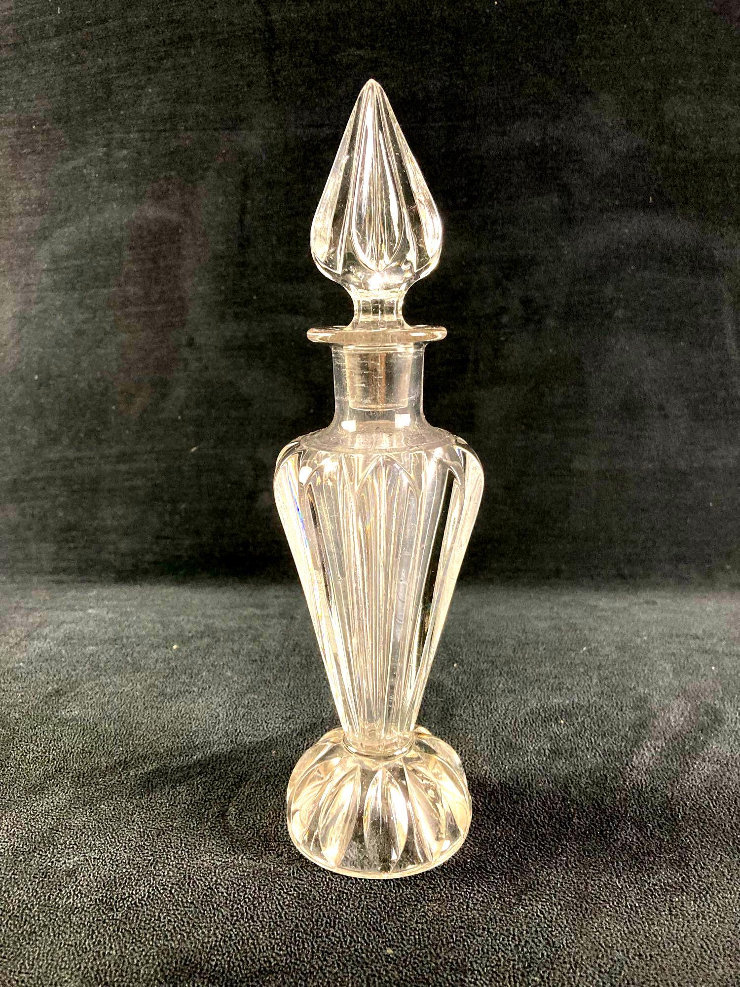 Perfume Bottle with Topper: This lot includes: (1) Perfume Bottle with Topper Condition is used and see photographs for additional details. The perfume bottle has minors chips towards the base, but otherwise displays well and is