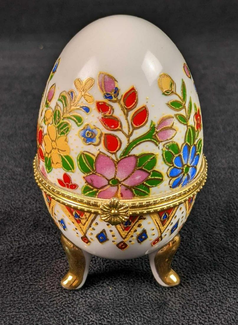 Vintage Cloisonne Gold Painted Egg Shaped Hinged (1 of 7)