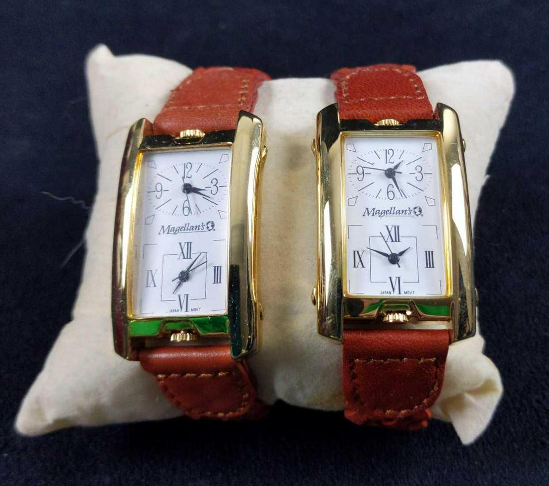 2 Magellans Unisex Gold Tone Black Leather Watches (1 of 7)