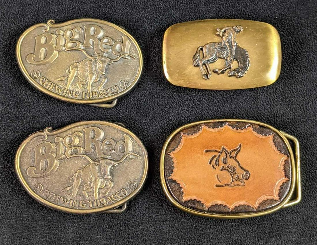 Four Cowboy Big Red Tobacco Brass Belt Buckles (1 of 6)