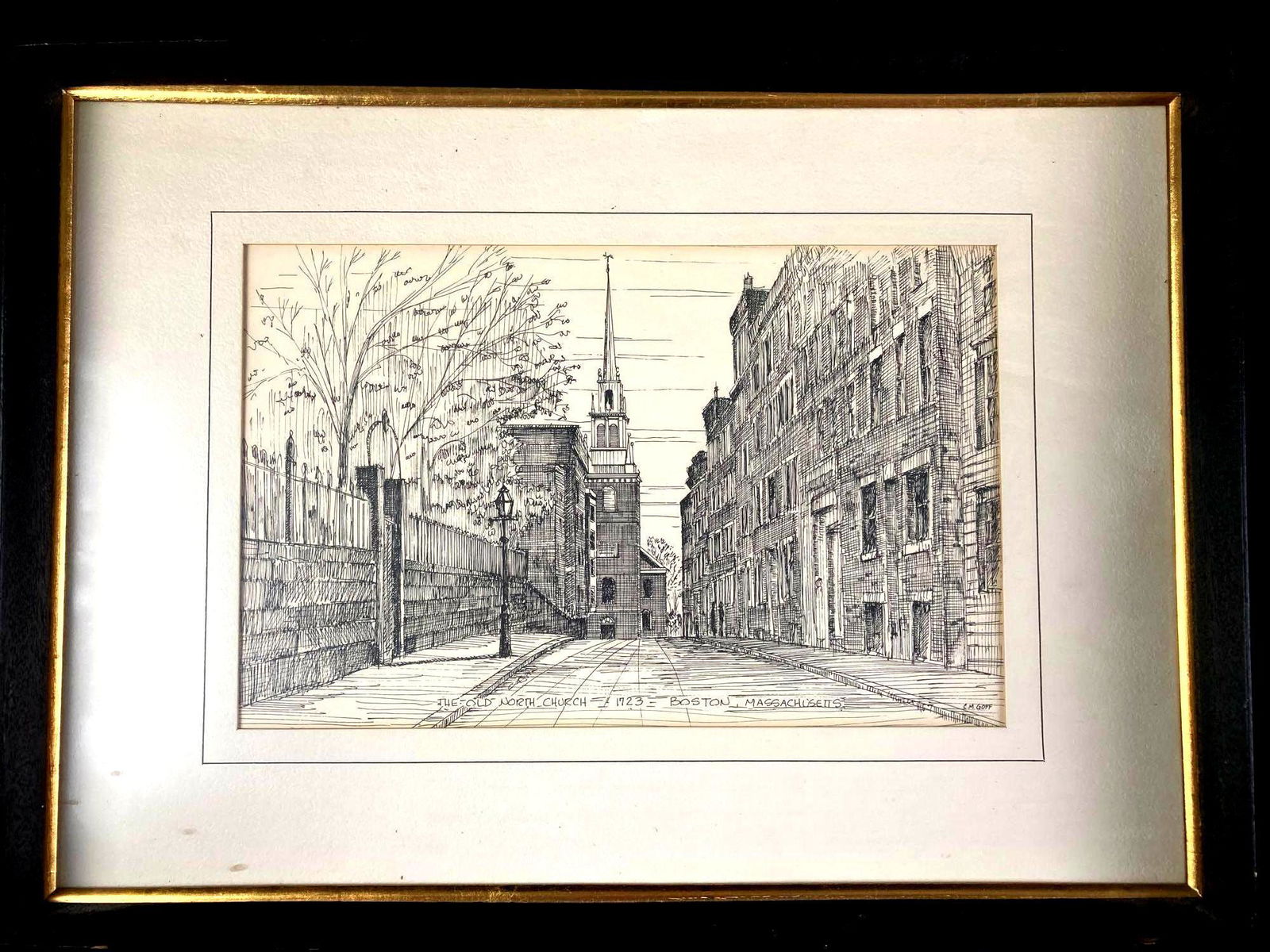 (2) Boston, Massachusetts Lithographs C. M. Goff 1970's: Up for auction is a recent estate acquisition, a lithograph of Boston, Massachusett's Old North Church. It was at this location that lanterns were held out on April 18, 1775 to signal that the British