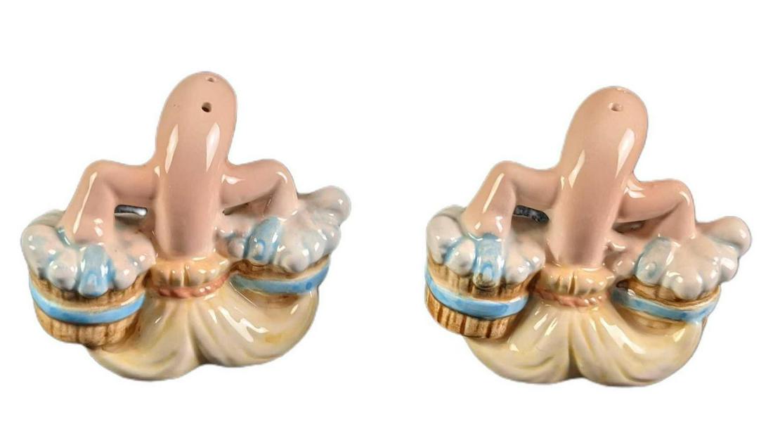 Fantasia Glass Enchanted Brooms Salt & Pepper Shakers: Fantasia Glass Enchanted Brooms Salt & Pepper Shakers. Each shaker is approx 3" x 1 1/2" x 2" and in a good, used condition with no known damage.