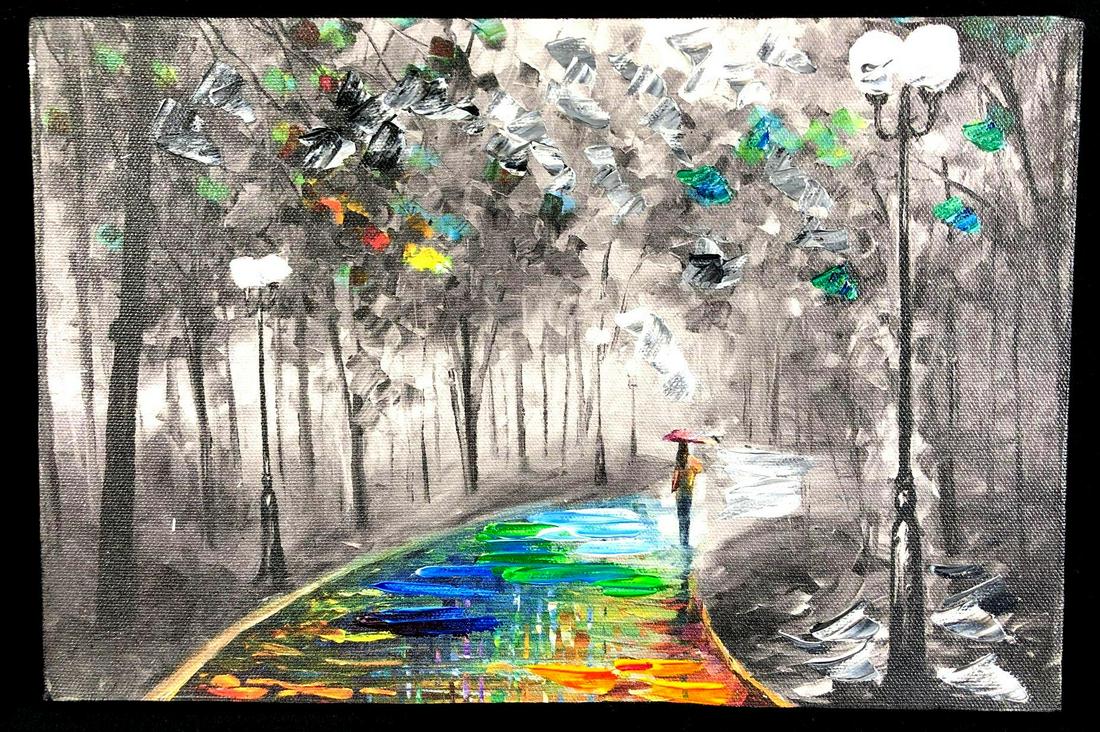 "Quiet Sunset" Painting by Leonid Afremov: Leonid Afremov painting titled "Quiet Sunset" with Limited Edition Giclee Medium with hand embellished acrylics. Certificate of authenticity is present with the work. This auction includes: (1) "Quiet